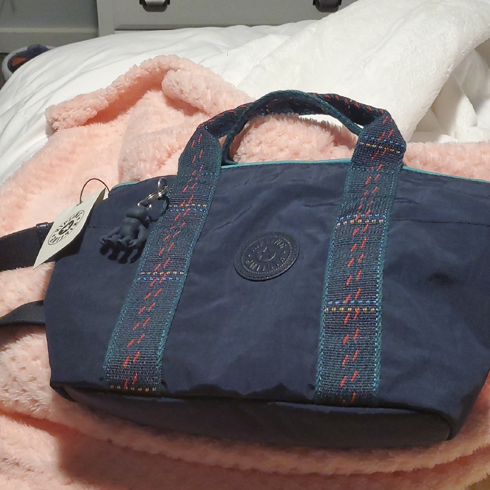Kipling Dark Blue Tote with Teal Trim
